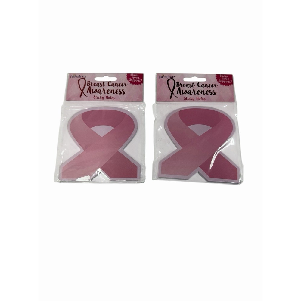 crown jewlz pink ribbon awareness office school stationary set of 2 sticky notes